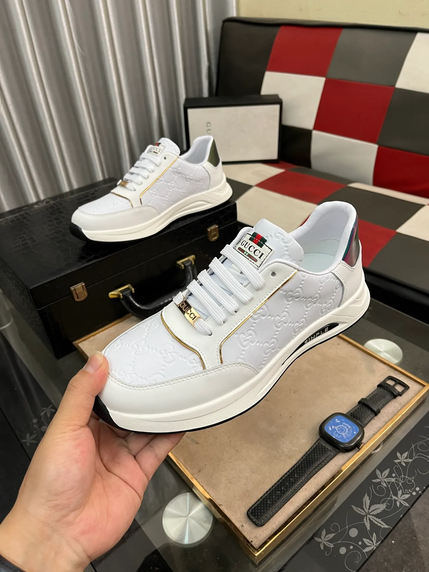 Men's shoes 💰420⌚️⌚️[GUCCI] The latest trendy men's casual shoes, the fabric is made of embossed cowhide imported from Italy, comfortable sheepskin lining + feet, the original outsole is wear-resistant and non-slip, high-level version, exquisite workmanship. Code number: 38-442️⃣Colors available